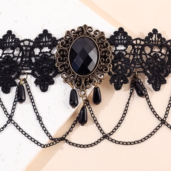 🔵𝟲𝟱%𝗢𝗙𝗙 𝗯𝘂𝗻𝗱𝗹𝗲𝘀 𝟯+🔵 NEW Black Lace Vintage Filigree Choker - Picture 7 of 14